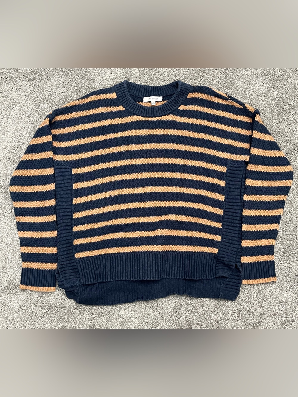 Madewell Navy and Camel Striped Crewneck Sweater Size XS